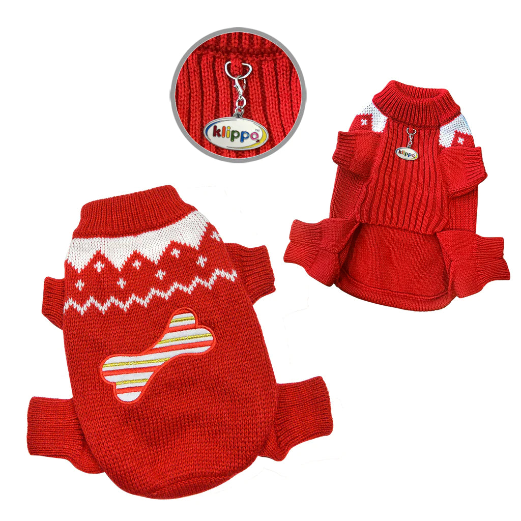 Klippo Pet - Holiday Sweater Bodysuit Candy Cane Bone