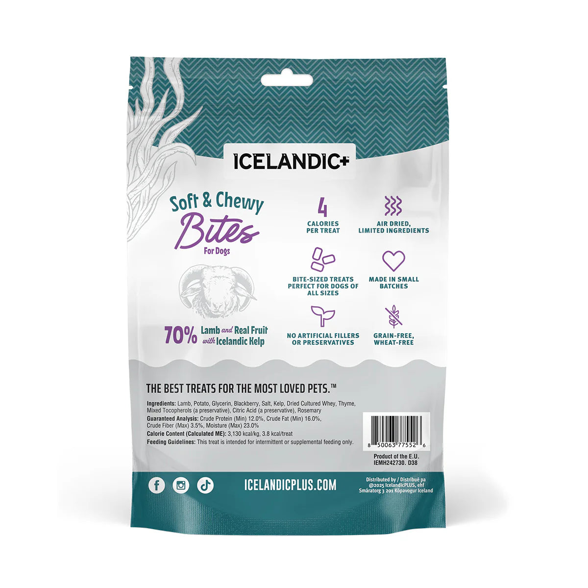 Icelandic+ Soft & Chewy Bites Lamb, Blackberry & Kelp Treats For Dogs