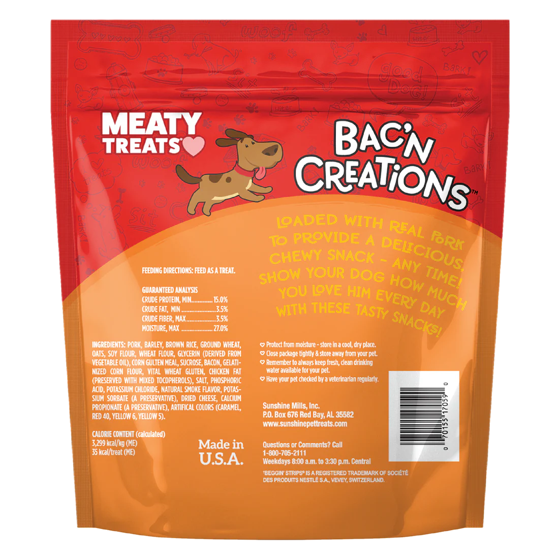 Meaty Treats - Bac'n Creations Bacon Flavor for Dogs - Southern Agriculture 