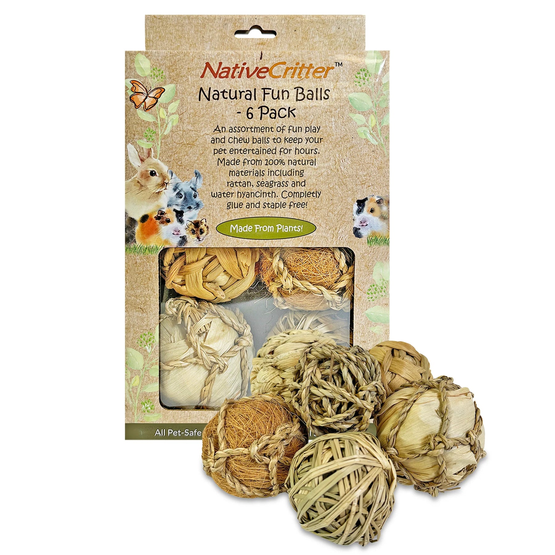 Exotic Nutrition - Natural Fun Balls w/ Rattan, Seagrass & Water Hyacinth (6 pack) - Southern Agriculture 
