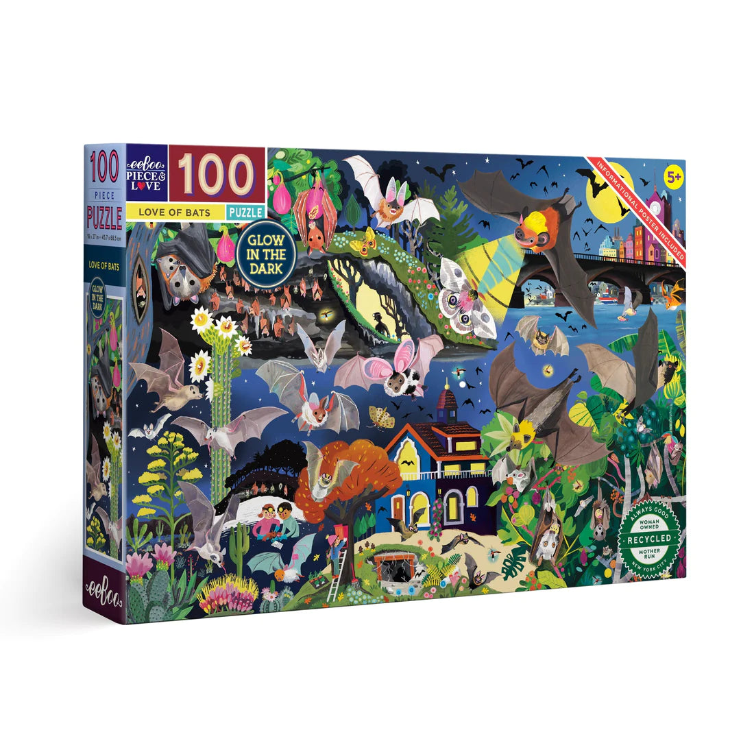 eeBoo - Love of Bats (Glow in the Dark) 100 Piece Puzzle - Southern Agriculture 