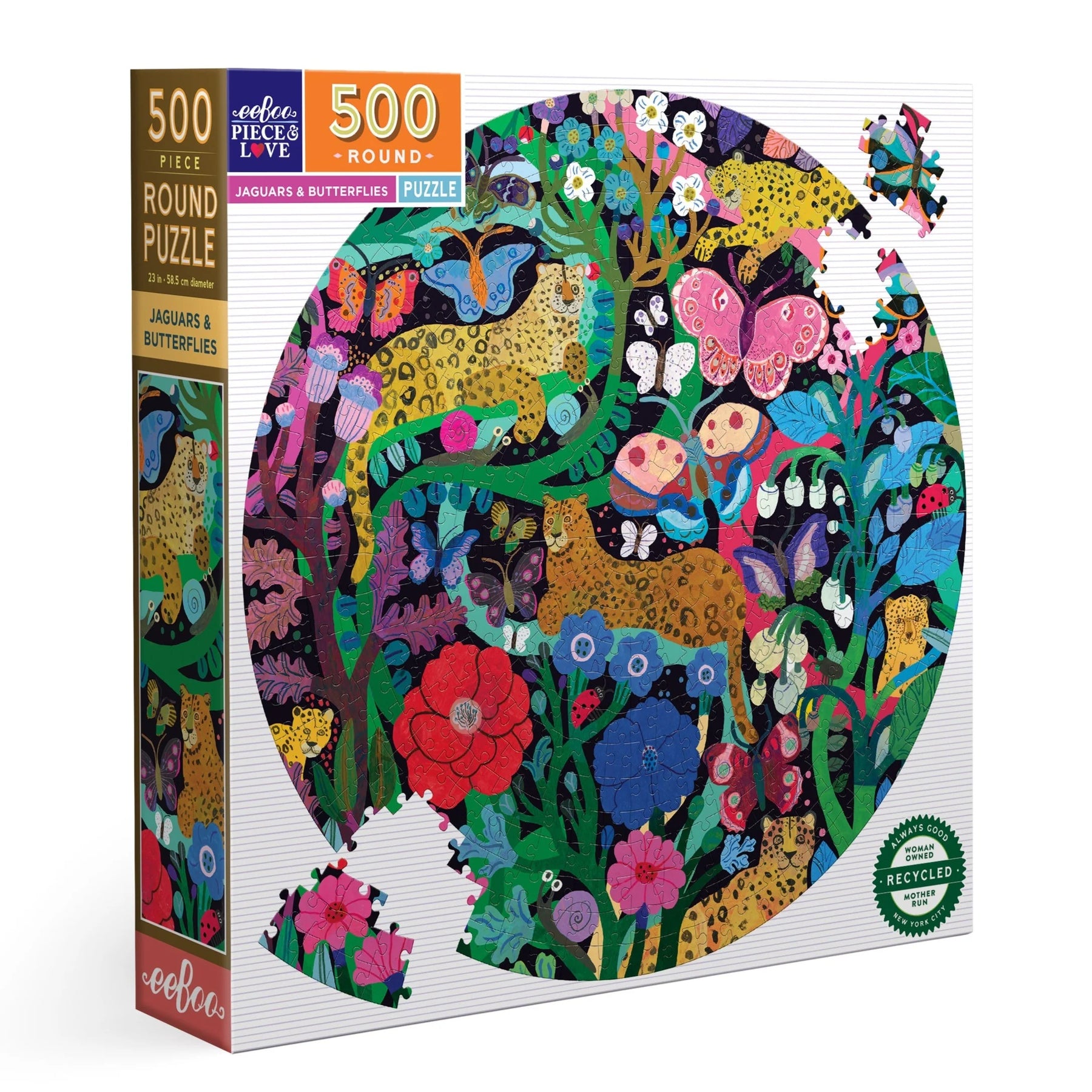 eeBoo - Jaguars and Butterflies 500 Piece Puzzle Round