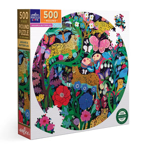 eeBoo - Jaguars and Butterflies 500 Piece Puzzle Round