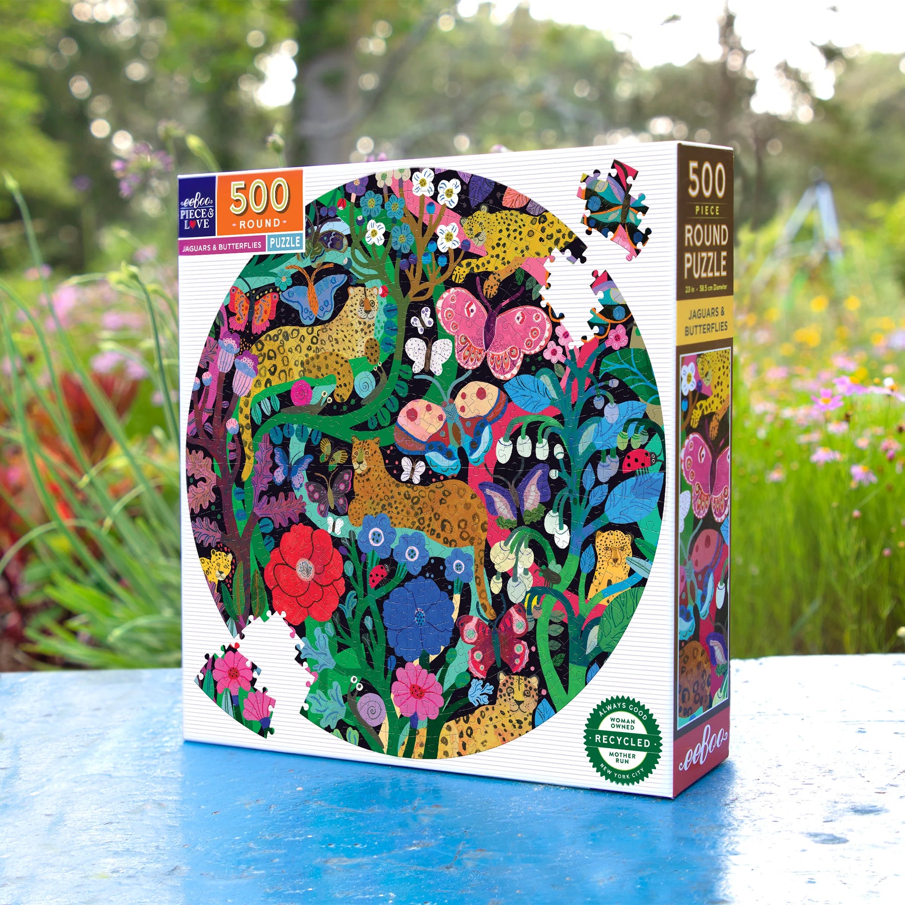 eeBoo - Jaguars and Butterflies 500 Piece Puzzle Round