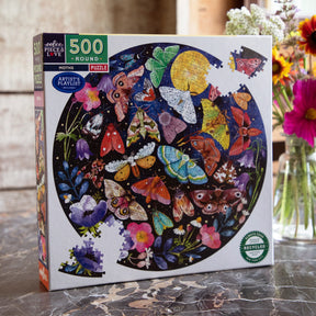 eeBoo - Moths 500 Piece Puzzle Round