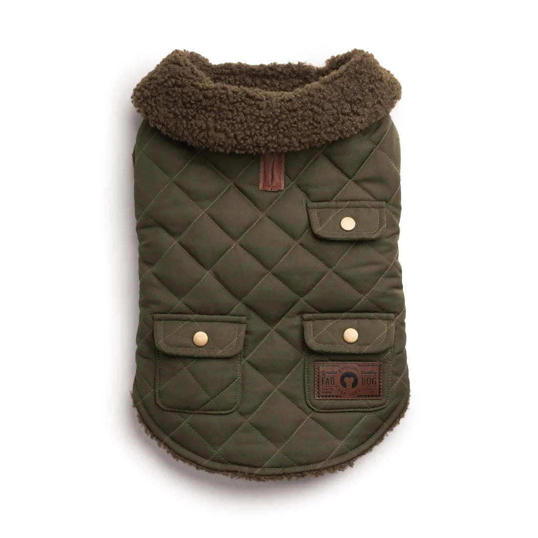 fabdog - Olive Quilted Shearling Dog Coat