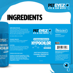 PetEyez - Hypochlor + Eye & Ear Wipes For Dogs & Cats -Antimicrobial