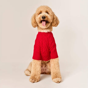 The Foggy Dog - Dog Sweater Red Cable Knit