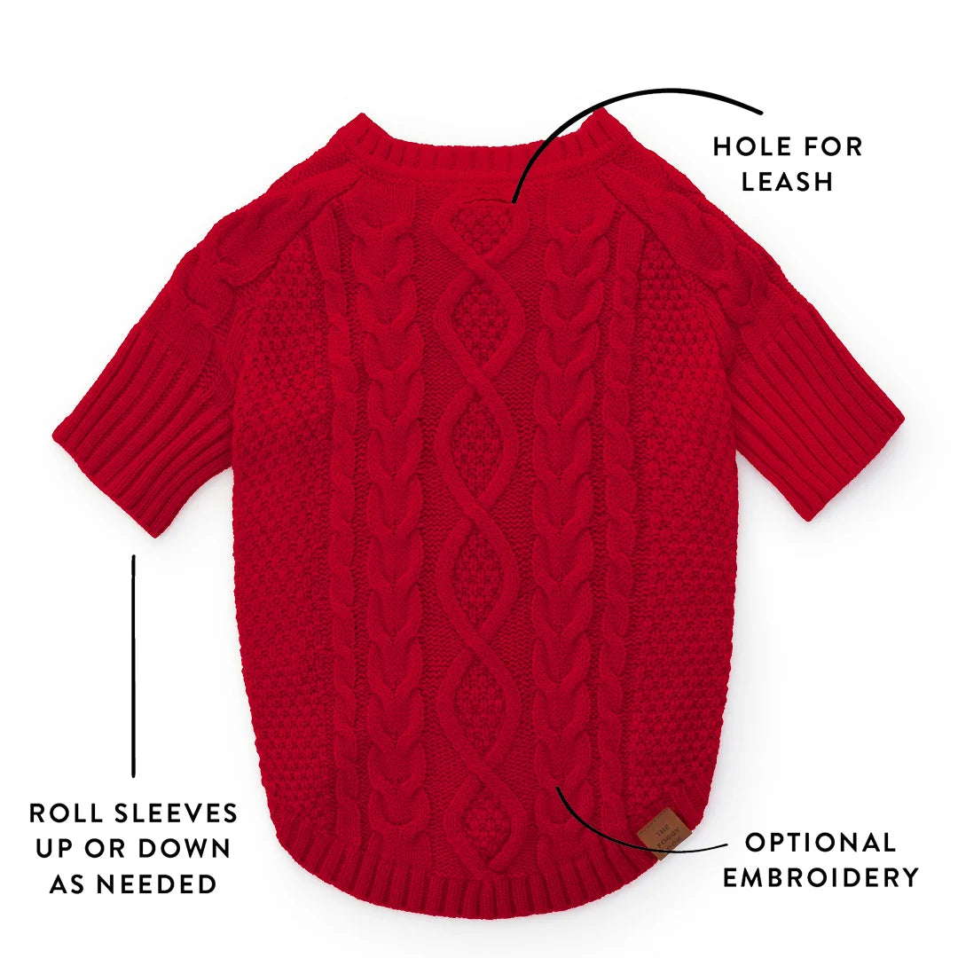 The Foggy Dog - Dog Sweater Red Cable Knit