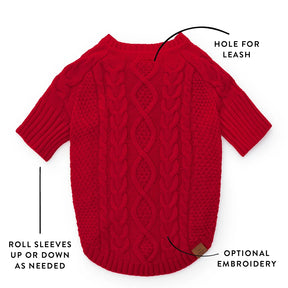 The Foggy Dog - Dog Sweater Red Cable Knit