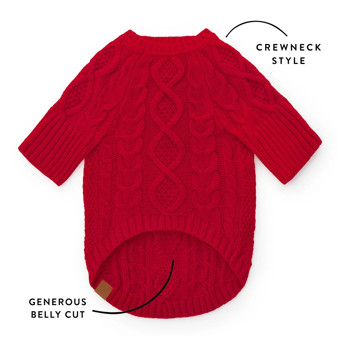 The Foggy Dog - Dog Sweater Red Cable Knit