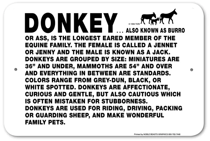 Noble Beasts - Donkey Information Sign
