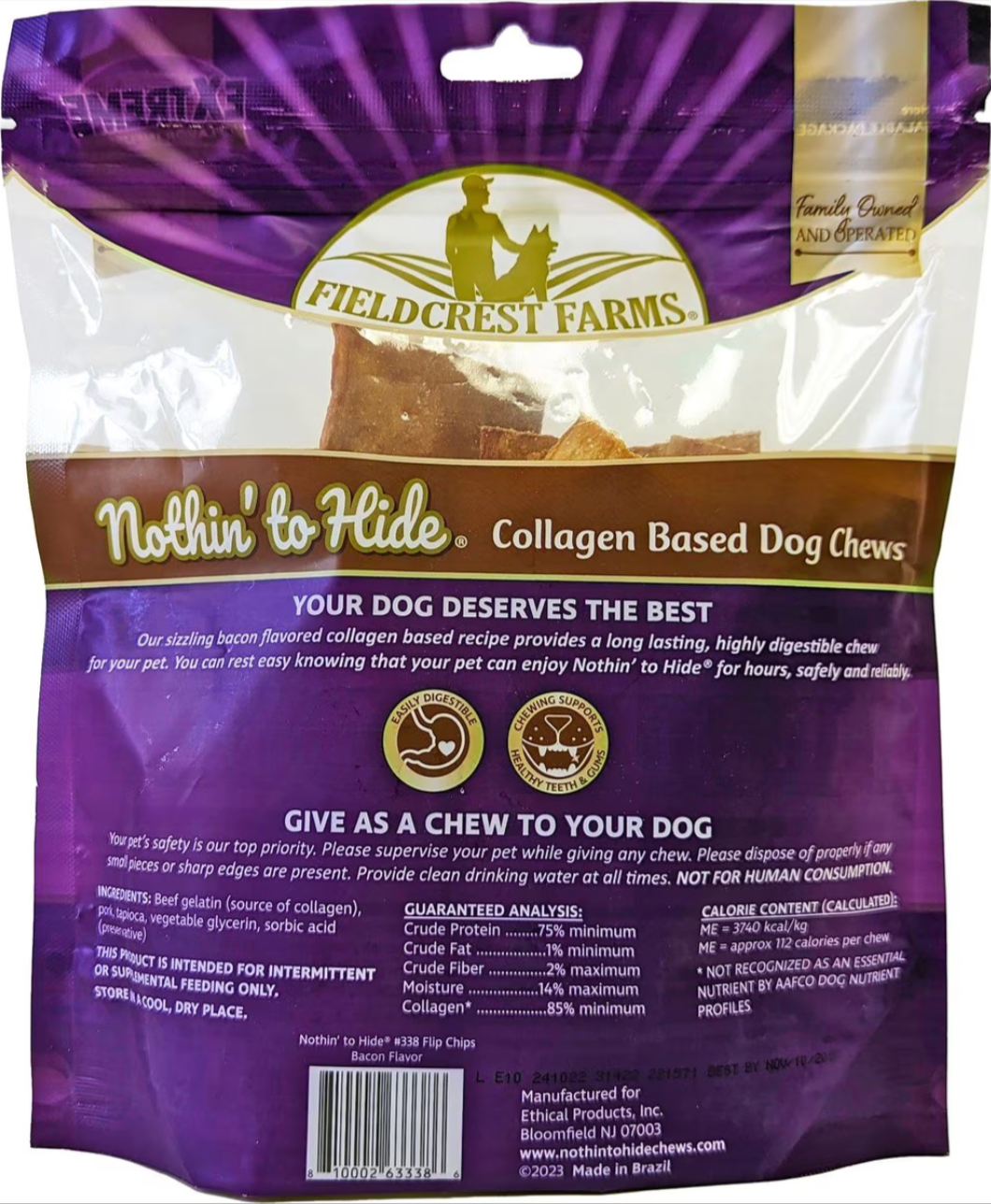 Fieldcrest Farms - Nothin' To Hide Flip Chips Bacon Rawhide Alternative Dog Chews