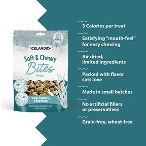 Icelandic+ Soft & Chewy Bites Trout, Raspberry & Kelp Treats For Cats