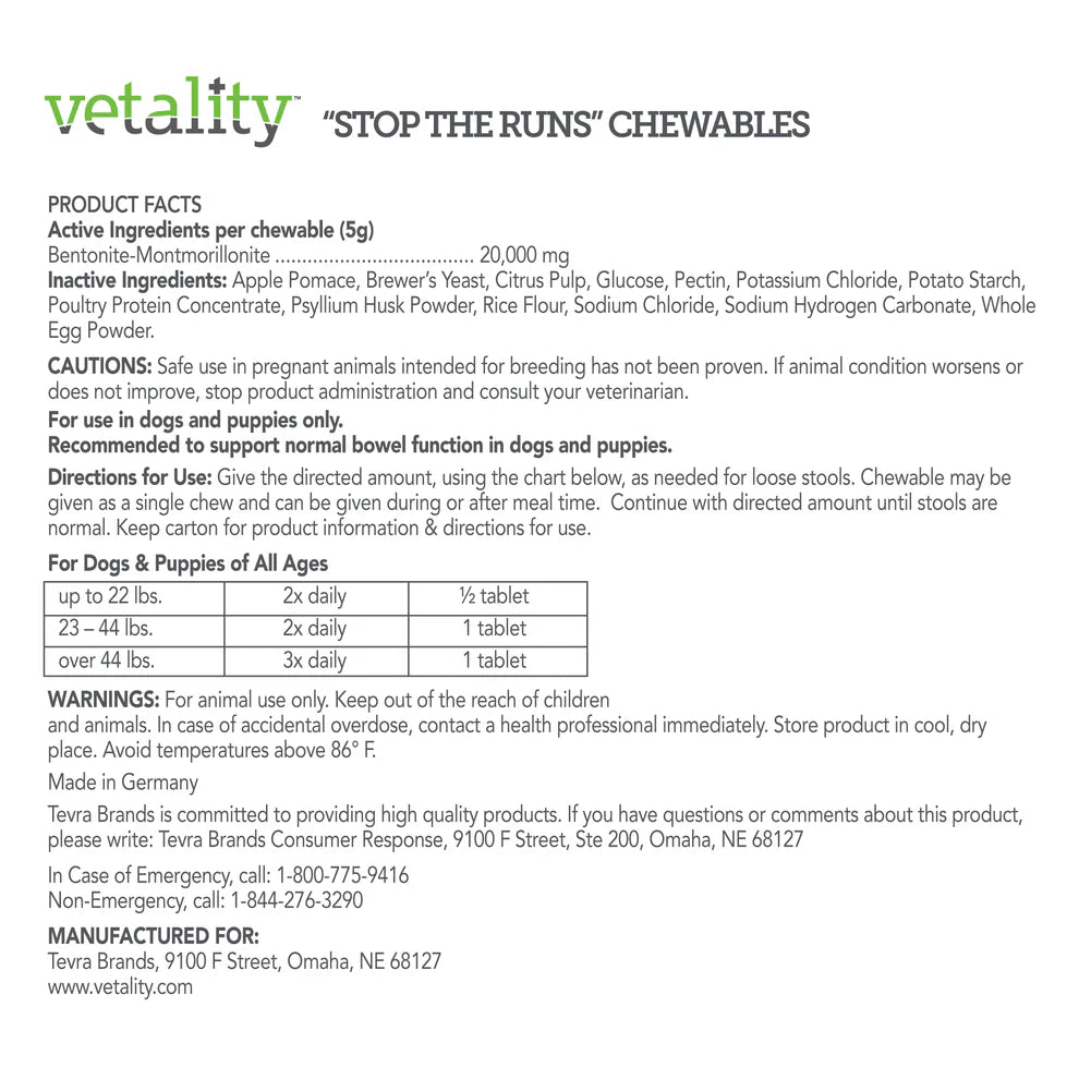 Tevra - 'Stop the Runs' Anti-Diarrhea Chewable for Dogs - Southern Agriculture 
