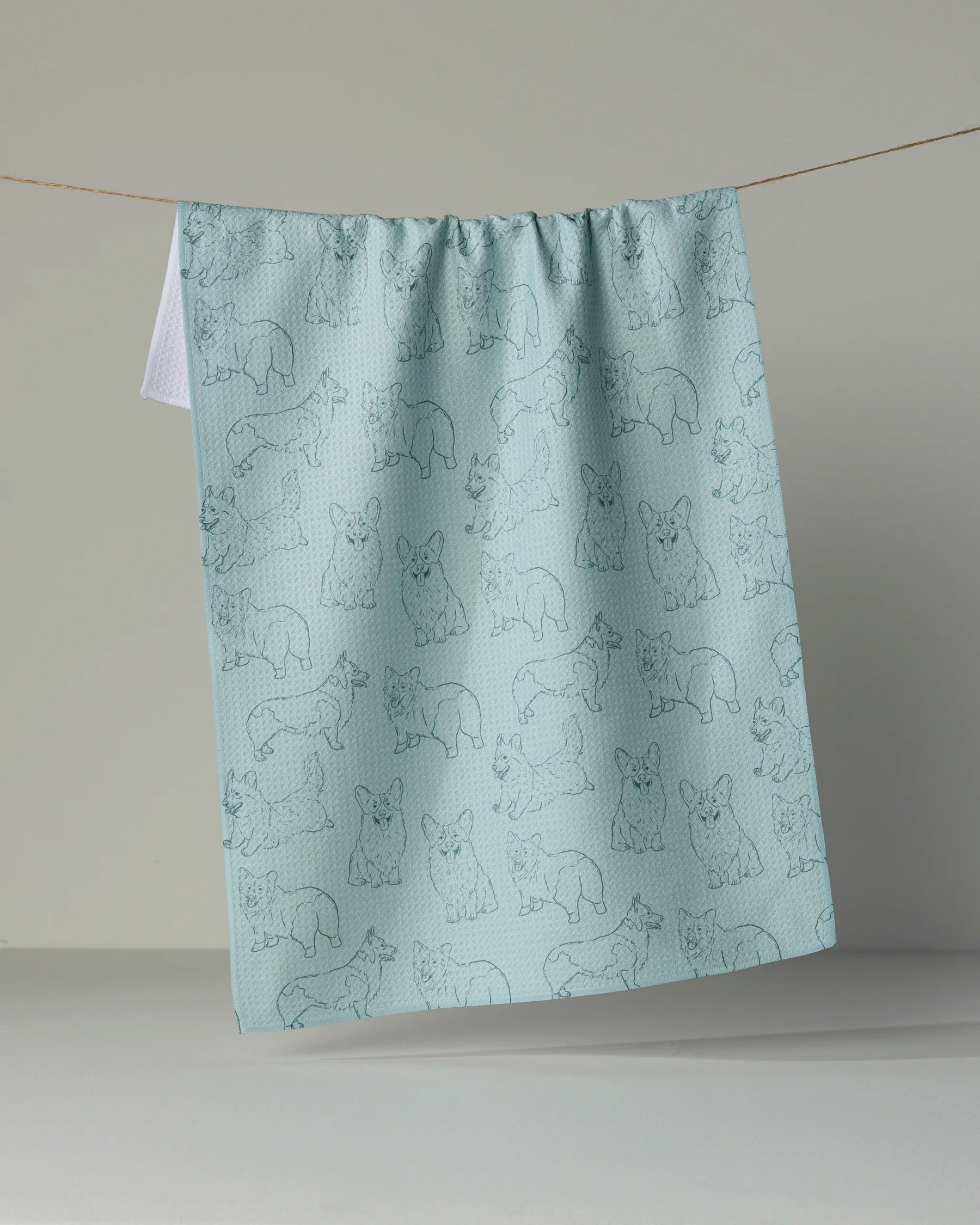 Geometry - Tea Towel Corgi Pups Rain