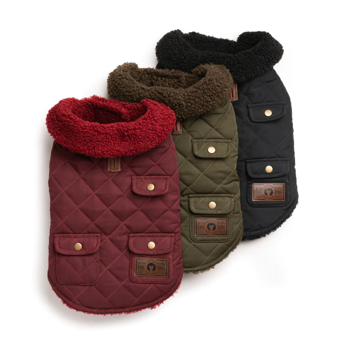 fabdog - Olive Quilted Shearling Dog Coat