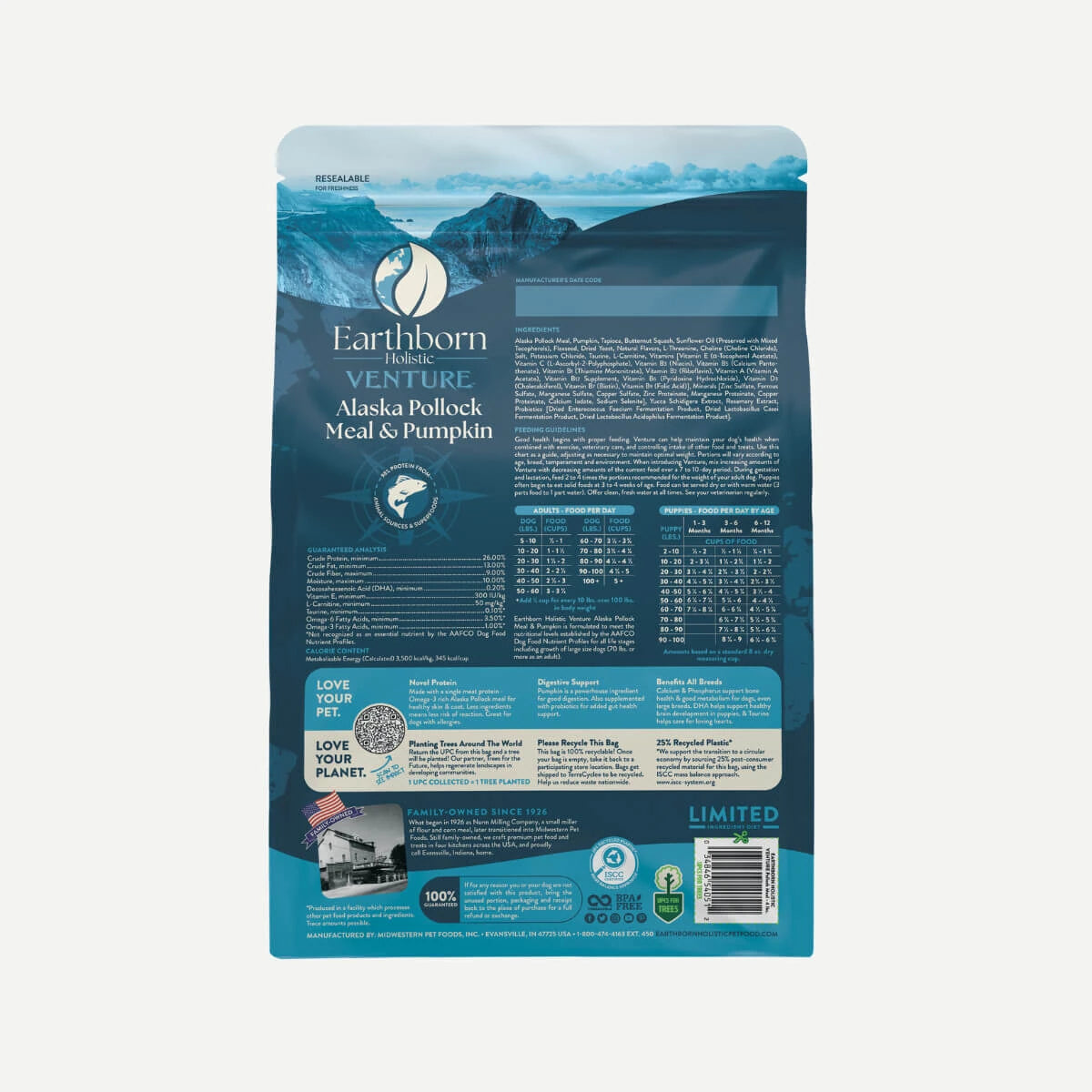 Earthborn Holistic Venture - All Breeds, Adult Dog Alaska Pollock Meal & Pumpkin Recipe Dry Dog Food - Southern Agriculture 