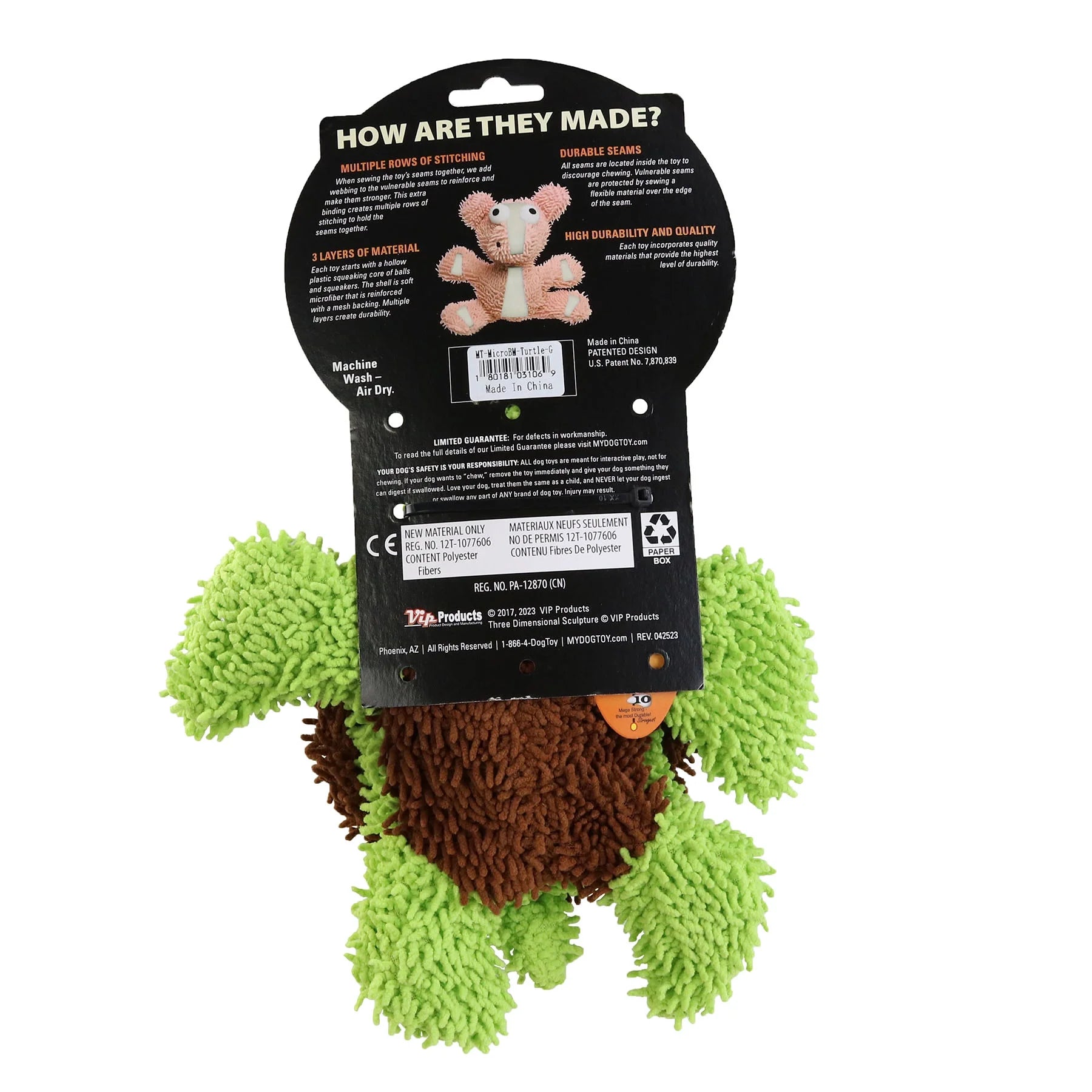 Tuffy Dog Toys - Mighty Microfiber Ball Turtle Squeaky Dog Toy