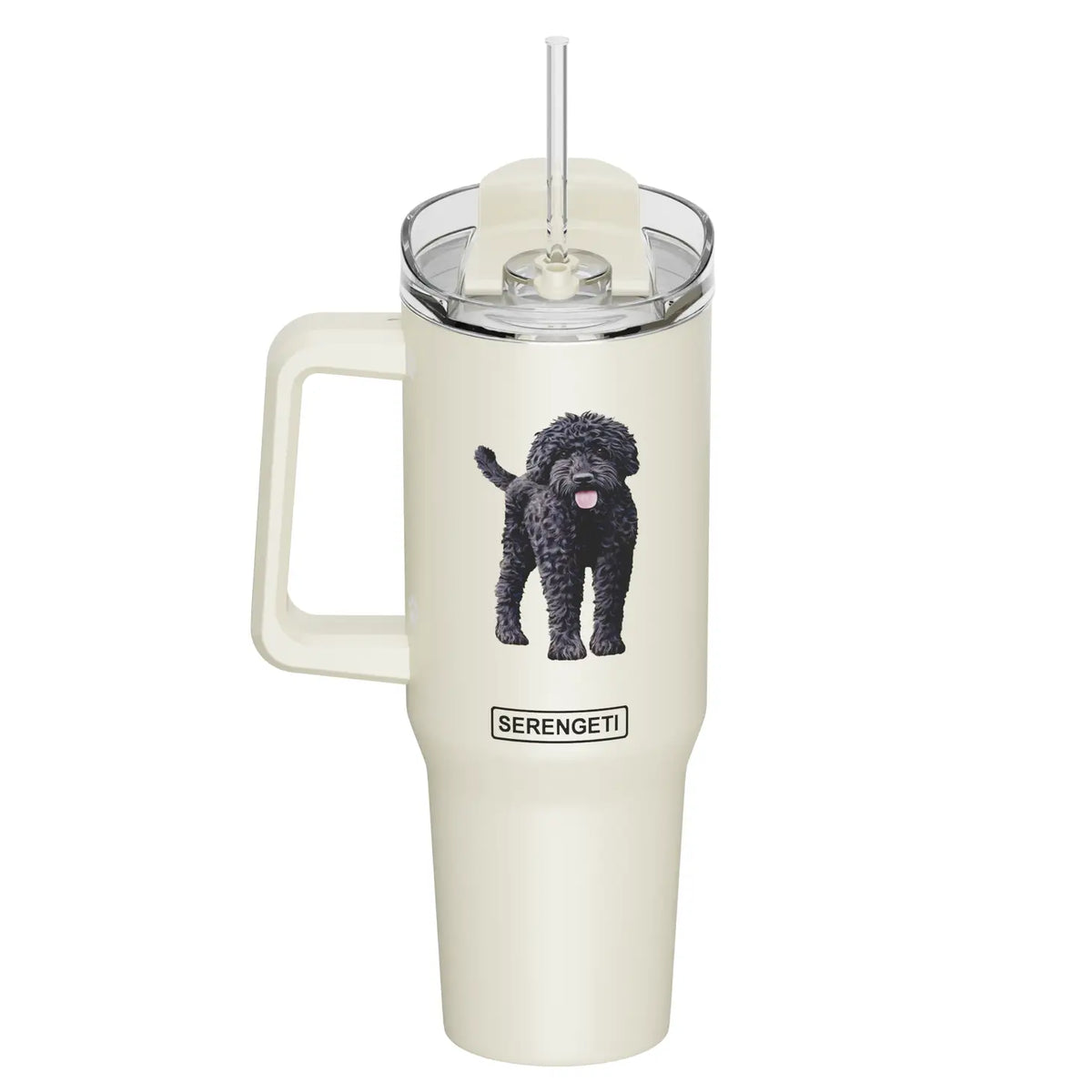 E & S Imports - Tumbler with Handle & Straw Labradoodle-Black