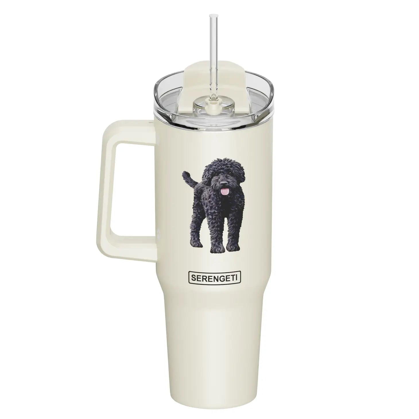 E & S Imports - Tumbler with Handle & Straw Labradoodle-Black
