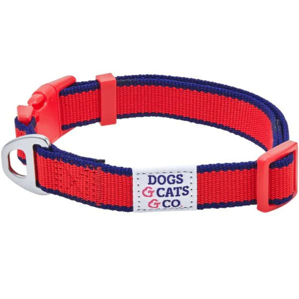 Blueberry Pet - Contrast Stripe Red/Navy Dog Collar