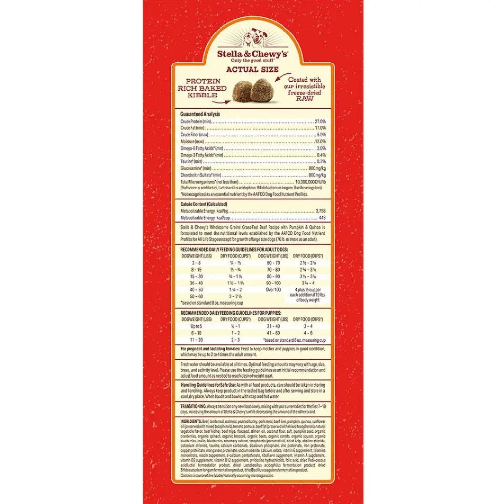 Stella & Chewy's - Beef Recipe with Pumpkin and Quinoa Raw Coated Kibble Wholesome Grains - Southern Agriculture 