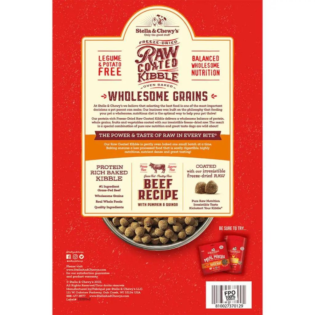 Stella & Chewy's - Beef Recipe with Pumpkin and Quinoa Raw Coated Kibble Wholesome Grains - Southern Agriculture 