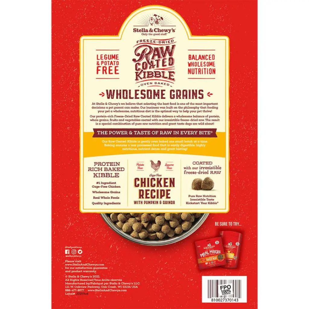 Stella & Chewy's - Chicken Recipe with Pumpkin and Quinoa Raw Coated Kibble Wholesome Grains - Southern Agriculture 