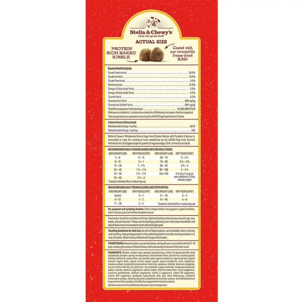 Stella & Chewy's - Chicken Recipe with Pumpkin and Quinoa Raw Coated Kibble Wholesome Grains - Southern Agriculture 