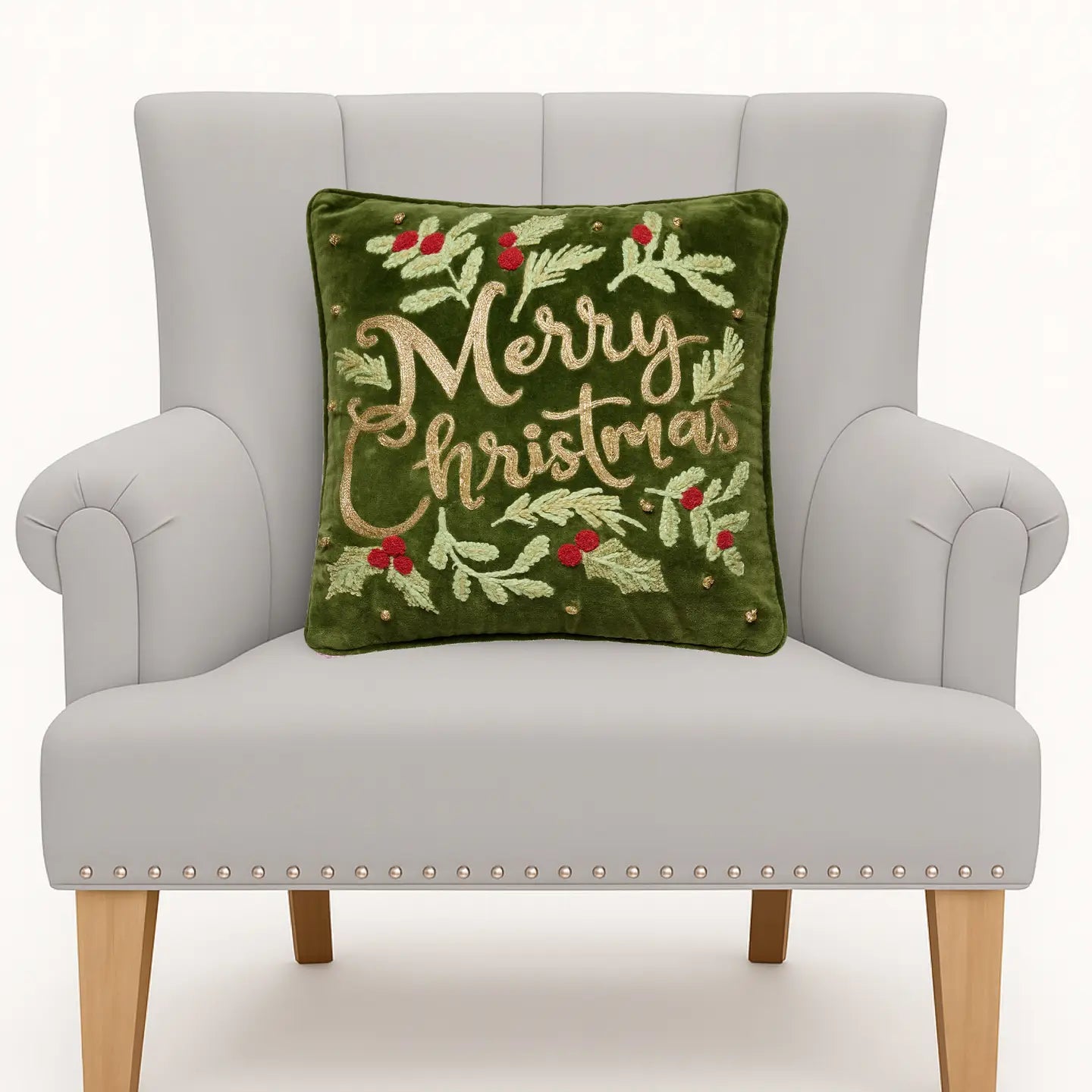 Peking Handicraft - Pillow Embroidered Merry Christmas