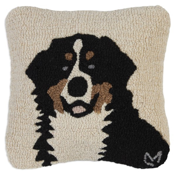 Chandler 4 Corners - Pillow Hooked Wool Bernese Mountain Dog