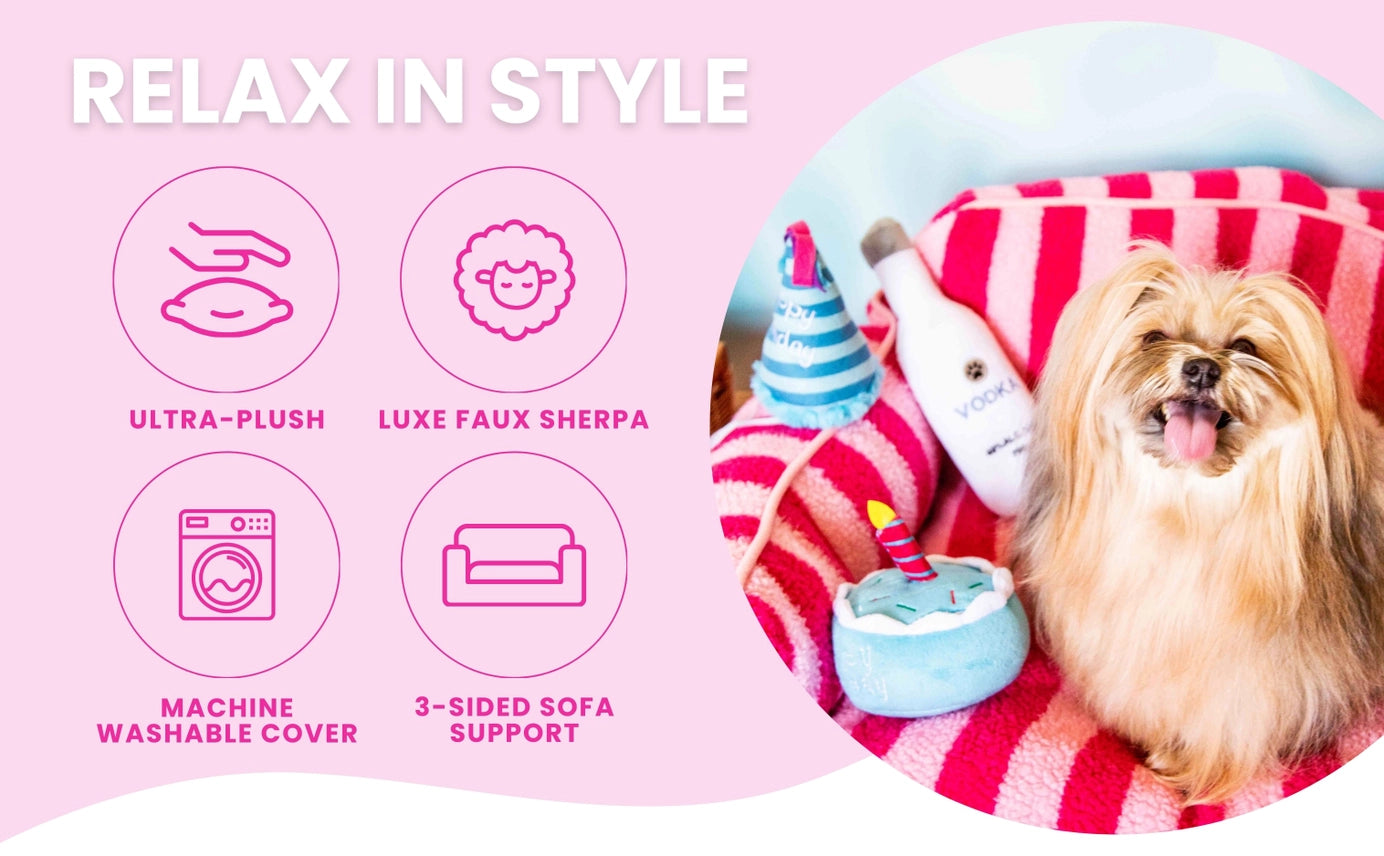 Glow Pups - Dog Bed Sofa Striped Luxury Light Blue