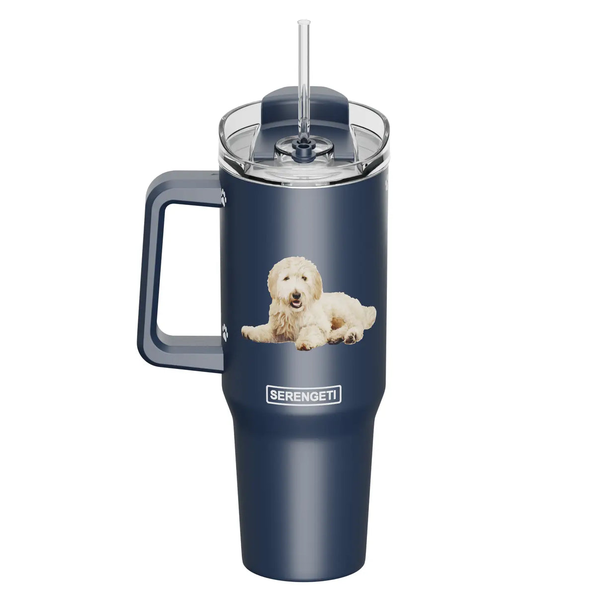 E & S Imports - Tumbler with Handle & Straw Goldendoodle
