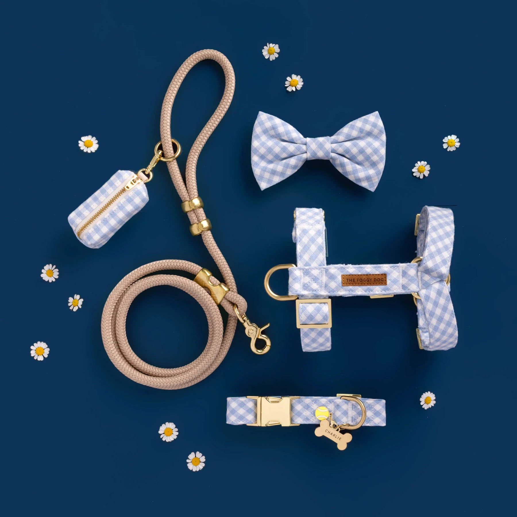 The Foggy Dog - Dog Collar Sky Blue Gingham