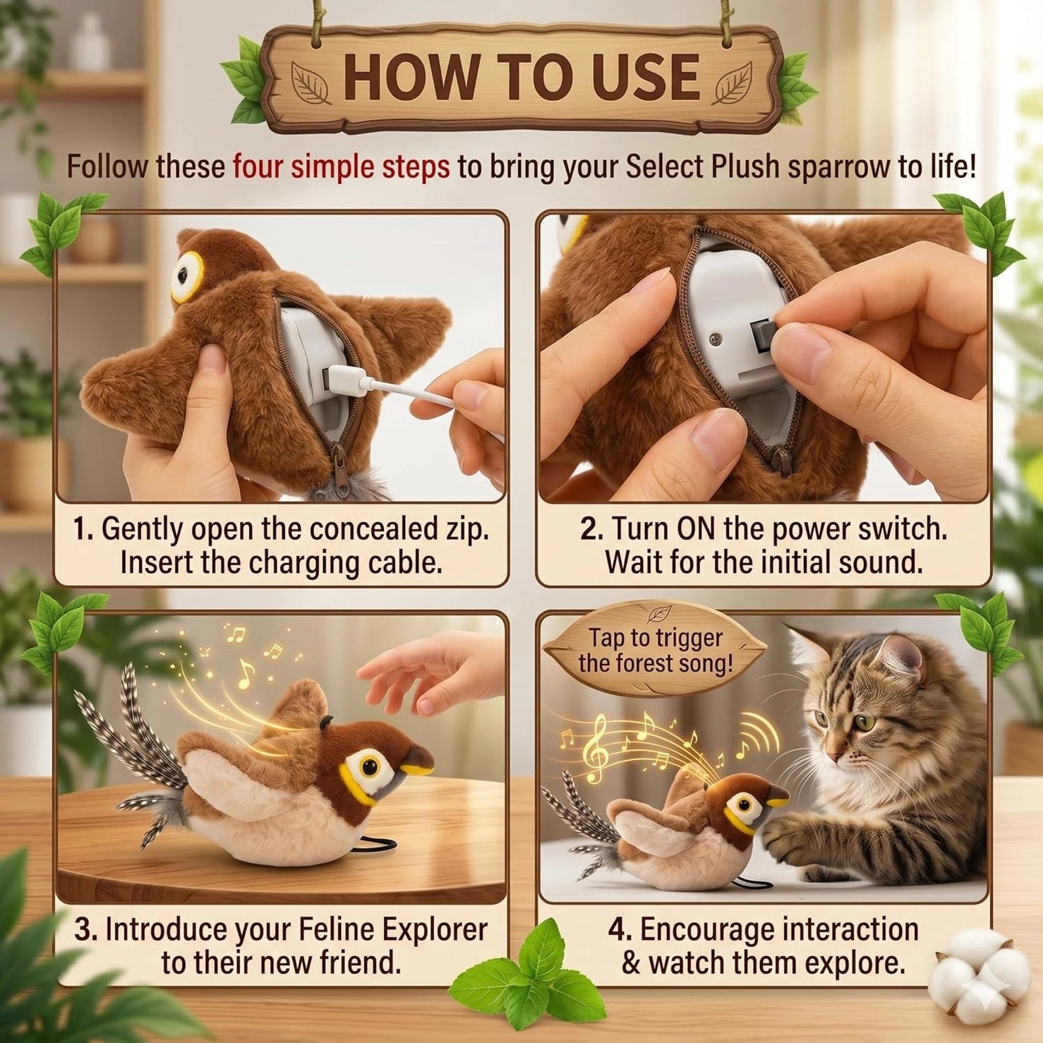 Vigor - Sparrow Bird Chirping Cat Toy Plush