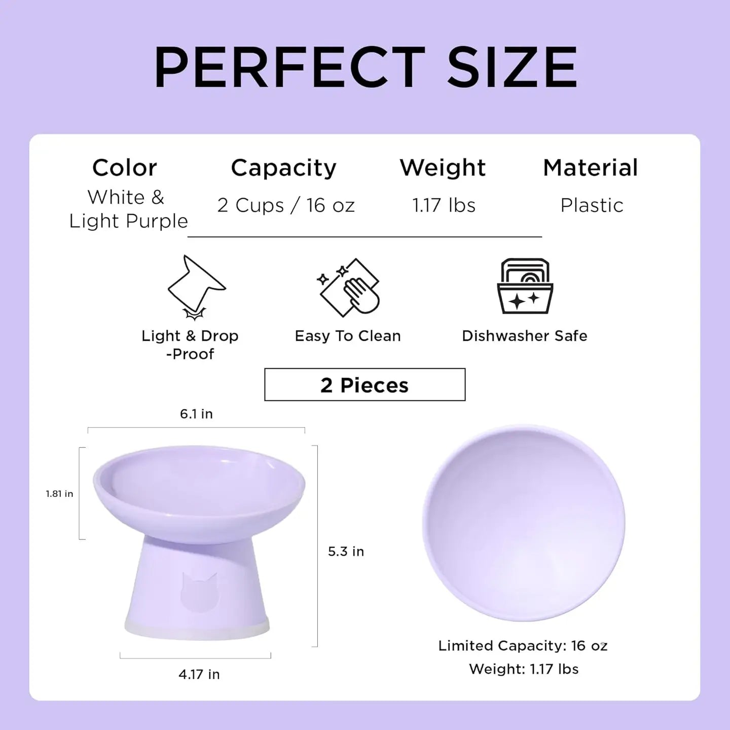 Moon-X USA - Cat Food Bowl Tilted Stress Free Raised 2 Piece Set
