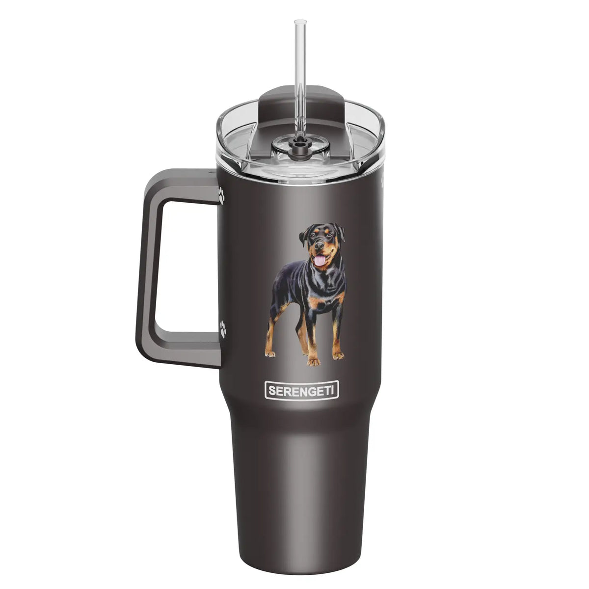 E & S Imports - Tumbler with Handle & Straw Rottweiler