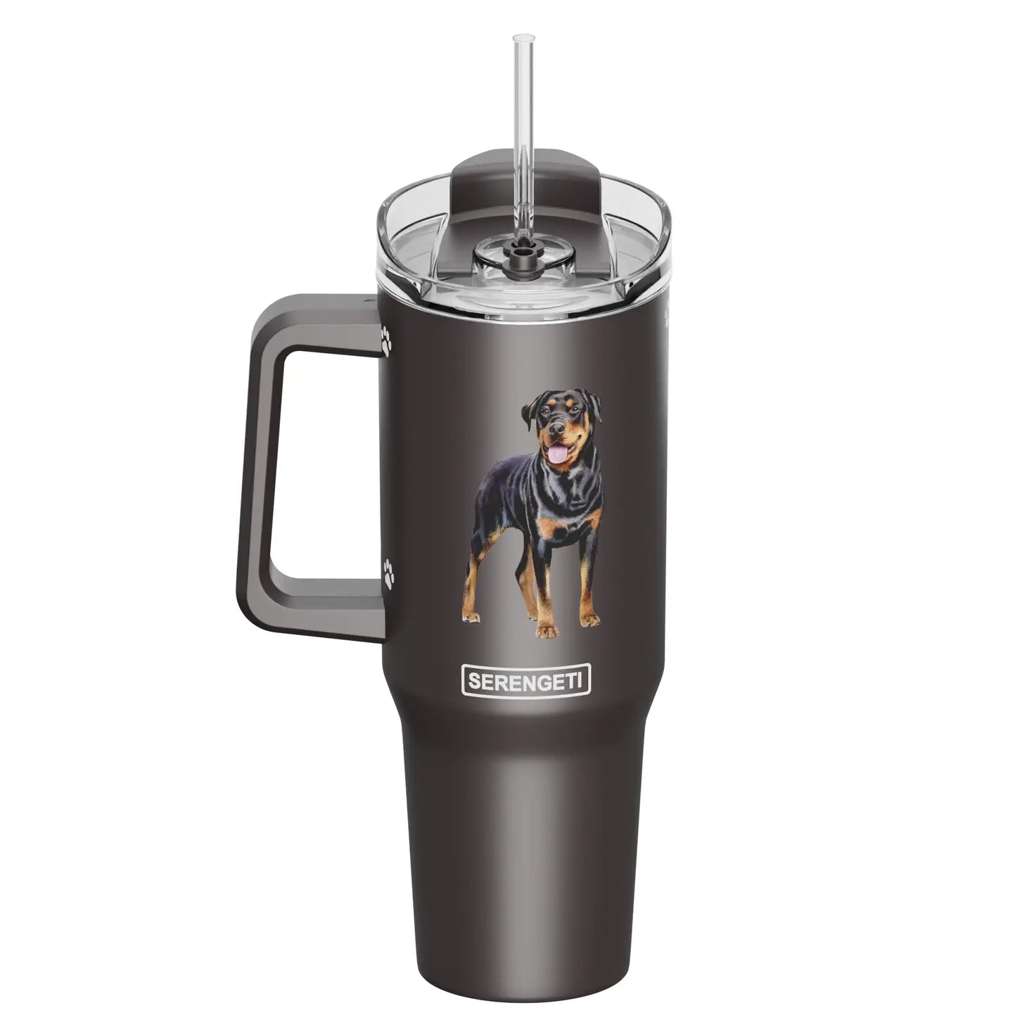 E & S Imports - Tumbler with Handle & Straw Rottweiler