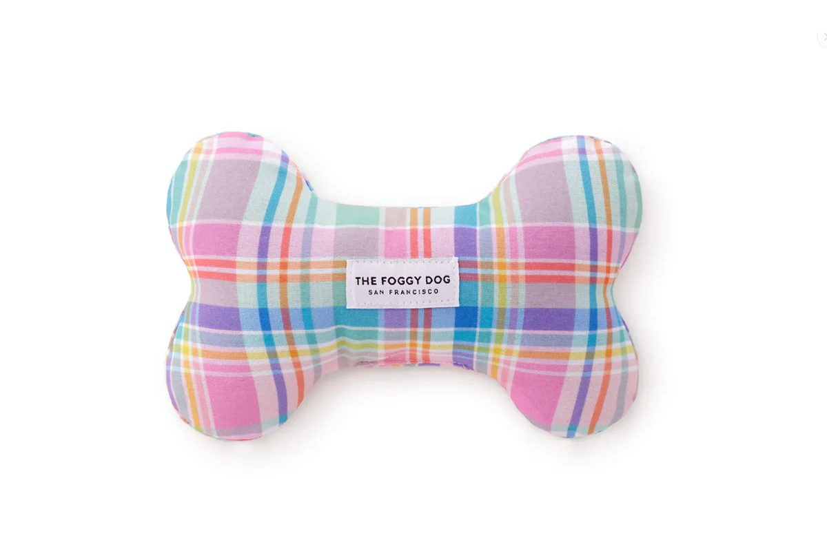 The Foggy Dog - Dog Toy Dog Bone Squeaky Blooming Plaid Spring