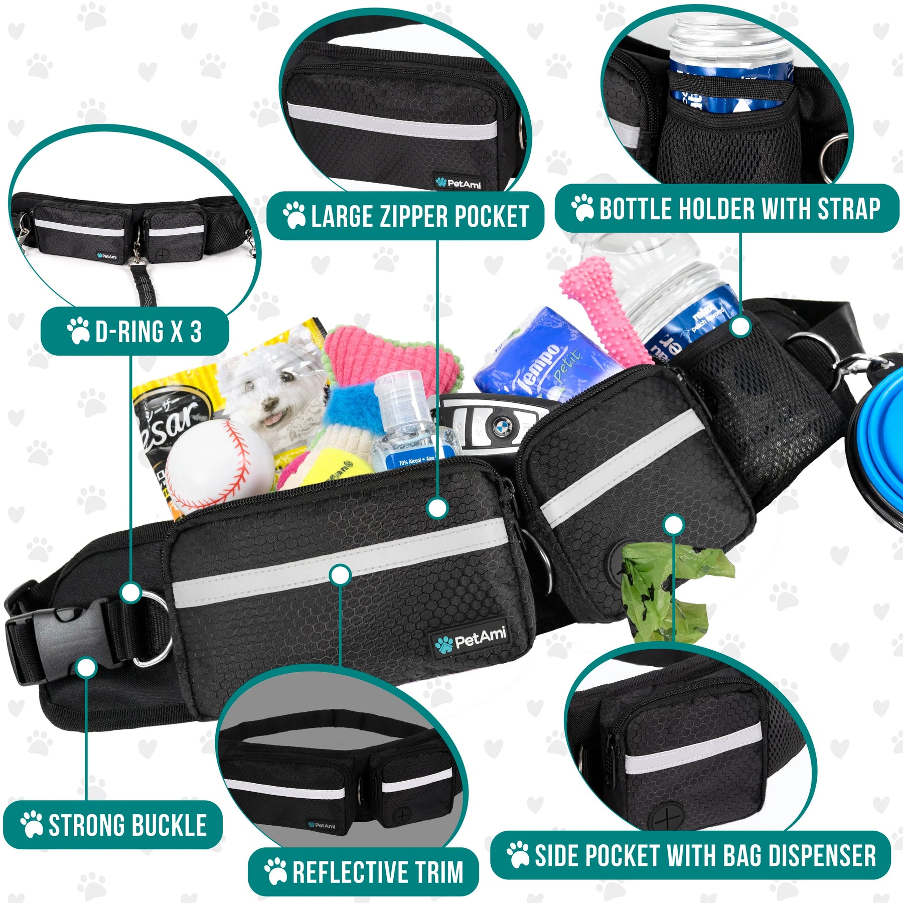 PetAmi - Dog Leash Bag Deluxe Hands Free