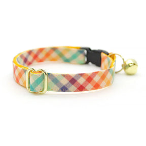 Made by Cleo - Cat Collar "Golden Hour" Rainbow Plaid with Gold Breakaway