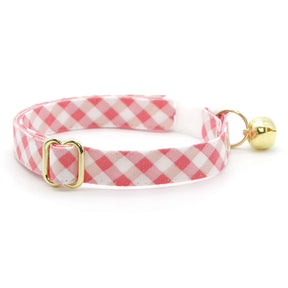 Made by Cleo - Cat Collar "Coquette" Pink Gingham Plaid with Silver Breakaway