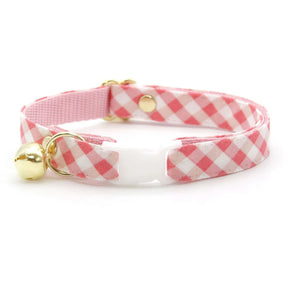 Made by Cleo - Cat Collar "Coquette" Pink Gingham Plaid with Gold Breakaway