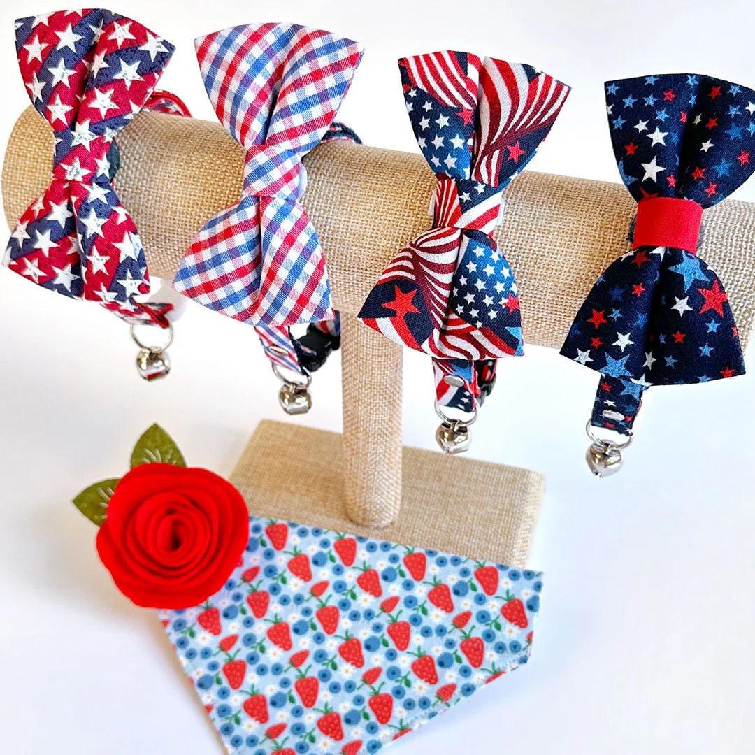 Made by Cleo - Cat Collar "Stars & Stripes" Breakaway with Gold