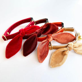 Made by Cleo - Cat Collar "Velvet-Roasted	Pumpkin" & Bunny Ear Bow Set