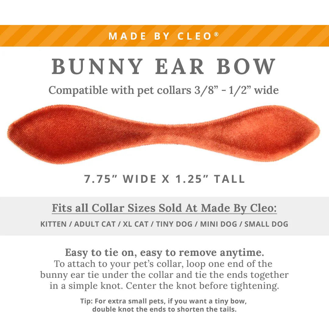 Made by Cleo - Cat Collar "Velvet-Roasted	Pumpkin" & Bunny Ear Bow Set