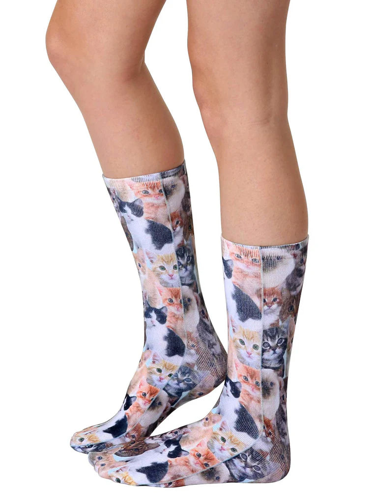 Living Royal - Socks Crew Novelty Graphic Kitty Cat Collage