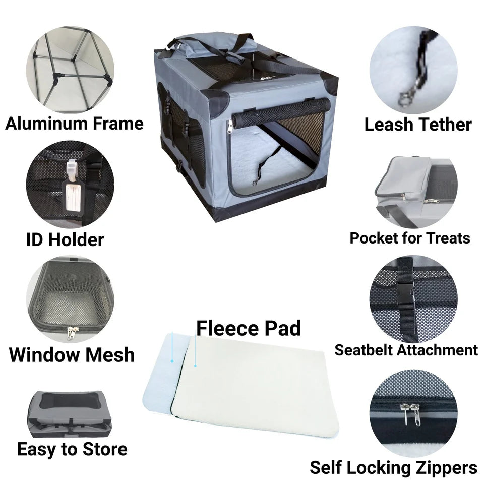 Mr. Peanut's - Soft Sided Portable Pet Crate with Lightweight Aluminum Frame