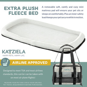 Katziela - Airline Approved Quilted Companion Carrier Cat & Dog Gray